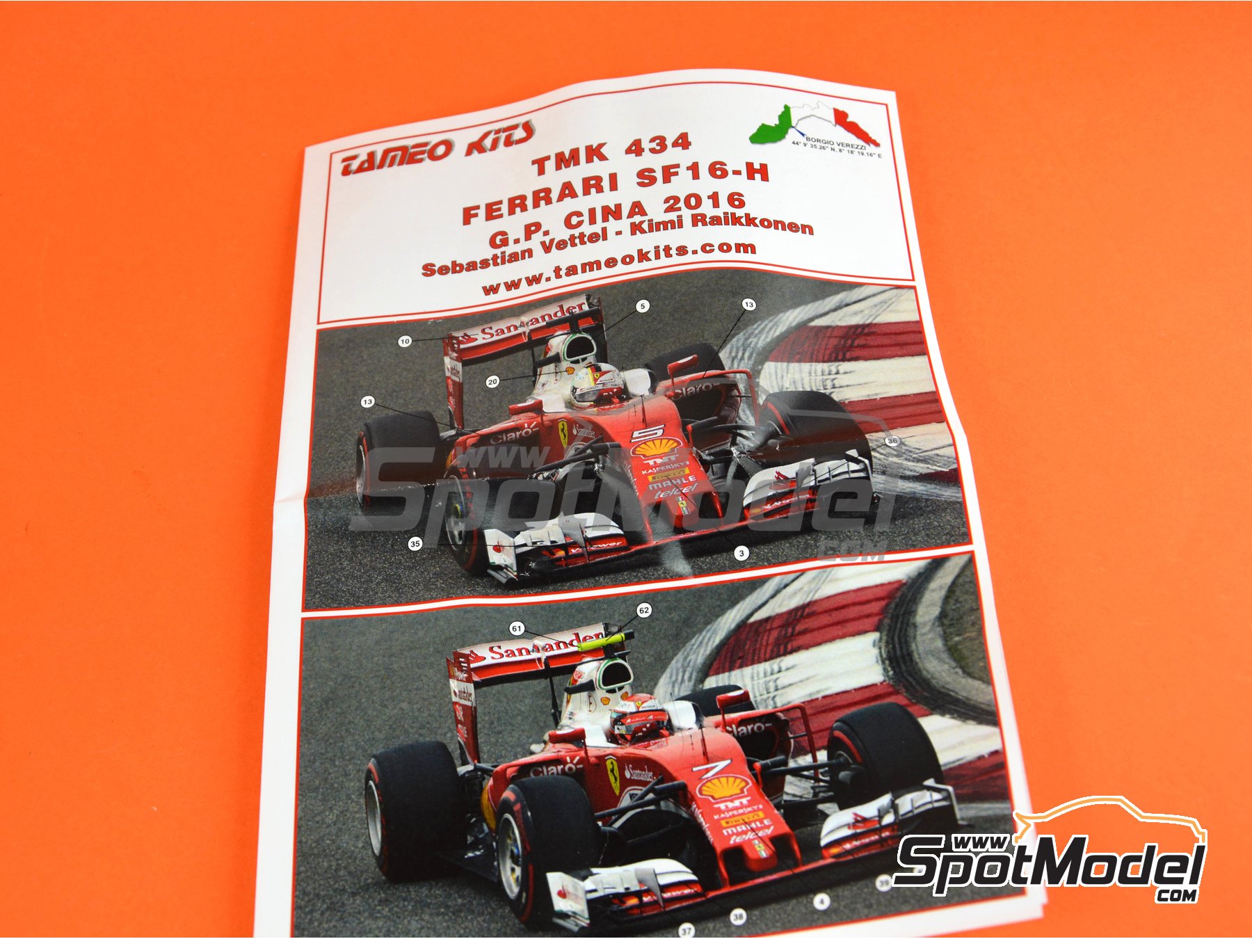 Ferrari SF16-H Scuderia Ferrari Team sponsored by Banco Santander - Chinese  Formula 1 Grand Prix 2016. Car scale model kit in 1/43 scale manufactured